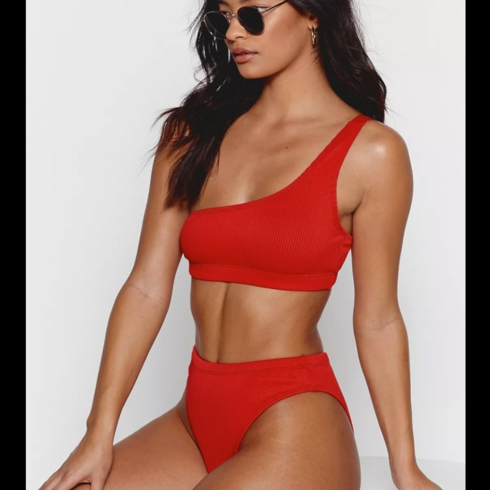 Nasty Gal Ribbed One Shoulder Bikini